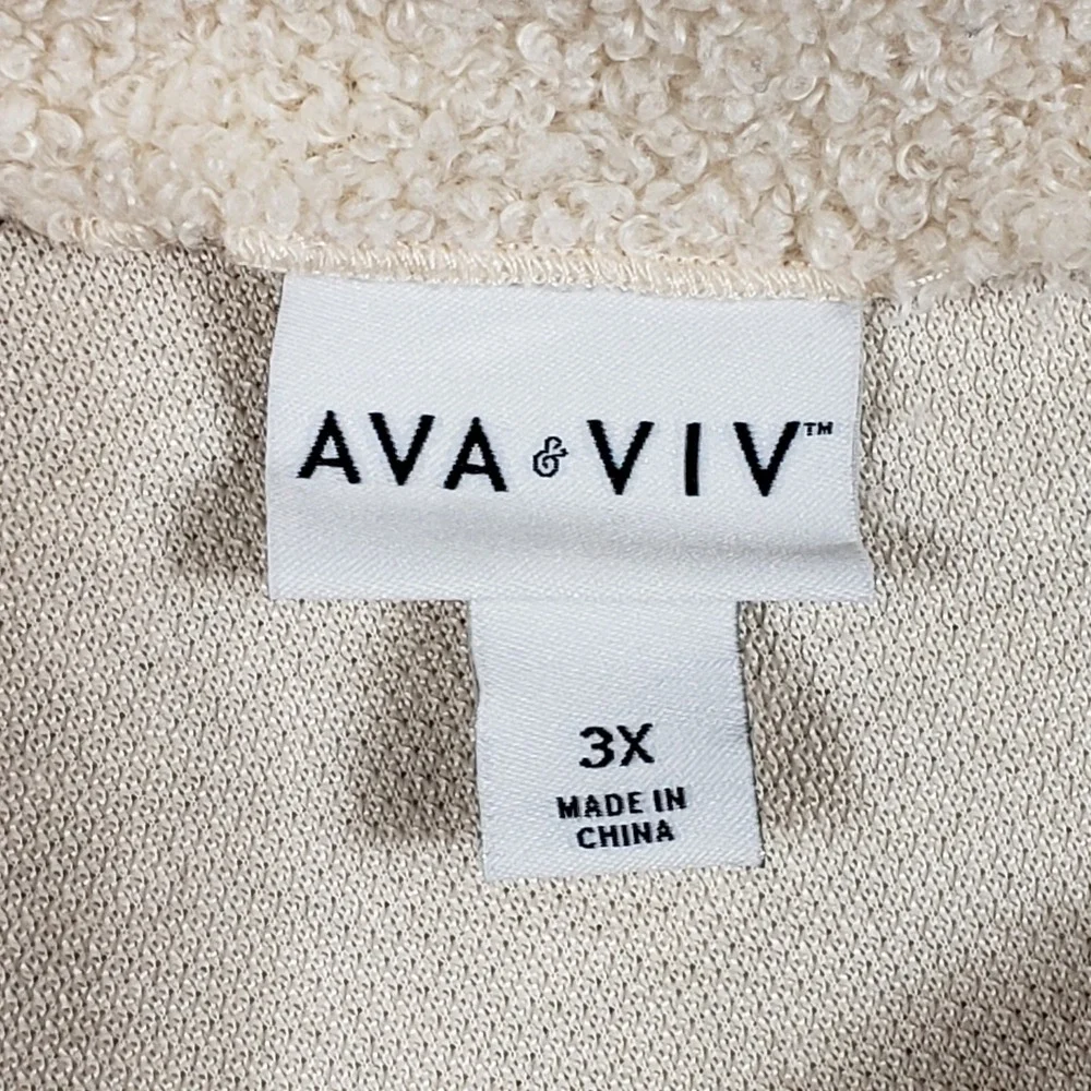 Ava & Viv 3X Plus Cream Fleece Pullover Sweater Mock Neck Cozy‎ Loungewear